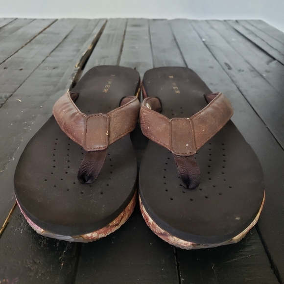 Roper Flip Flops Sandals Brown Western Wedge Burgundy Cream Chevron Women's 10 - Picture 4 of 9